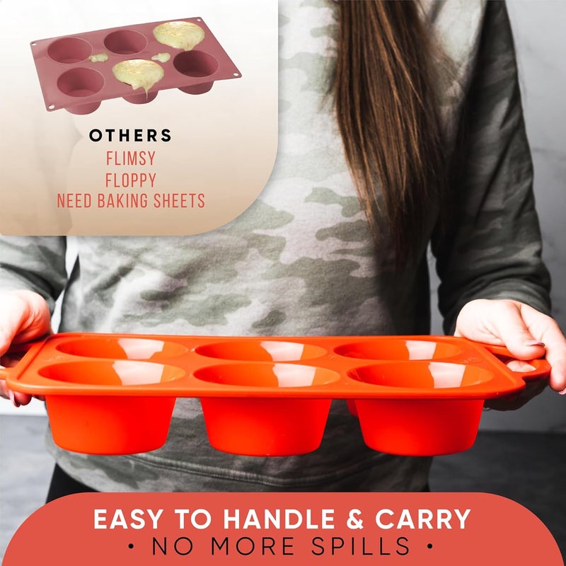 BAKE BOSS Regular Size 6 Cup Muffin Pan – Silicone Muffin Pans for Baking with Metal Handles – Nonstick Silicone Cupcake Pan, Easy-Release, BPA-Free Muffin Tray, Oven & Dishwasher Safe – Red - Image 2